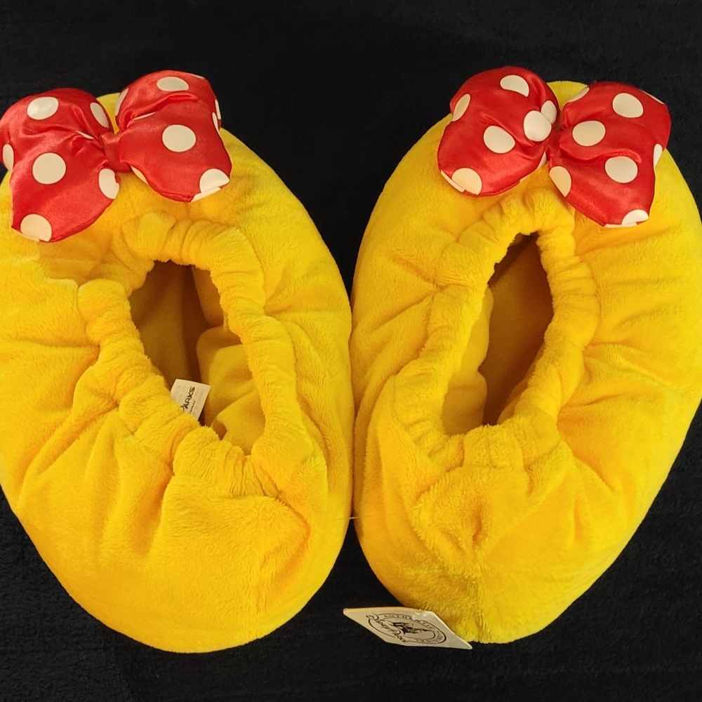 Disney Yellow Plush Slippers with Red Polka Dot Bows